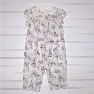 JANIE & JACK VGUC 100% Cotton Smocked Paris Moulin Rouge France Poodle Jumpsuit